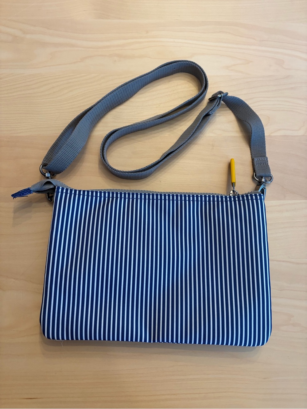 Ori London Navy & White Stripe Crossbody Shoulder Bag with Gray Strap - Picture 2 of 5